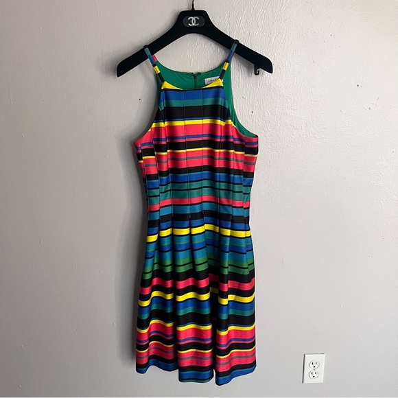 Calvin Klein Rainbow Striped Halter Fit and Flare Dress Small 6 - Picture 9 of 11